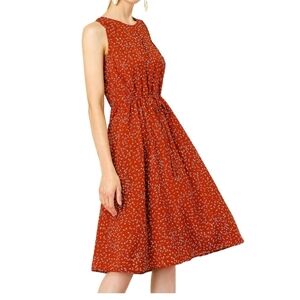 Allegra K Rust Red Sleeveless Dress with White Floral Print SIZE LARGE)